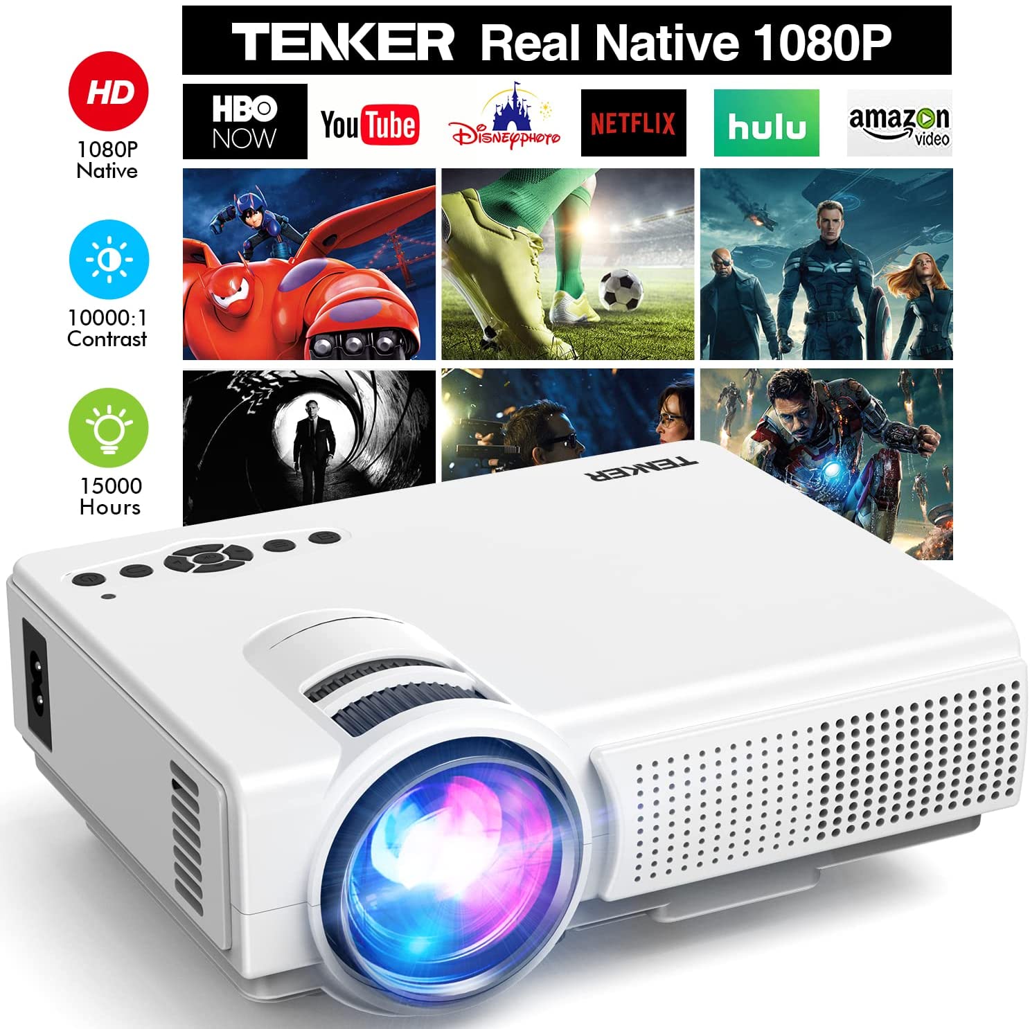 TENKER Native 1080P Projector: