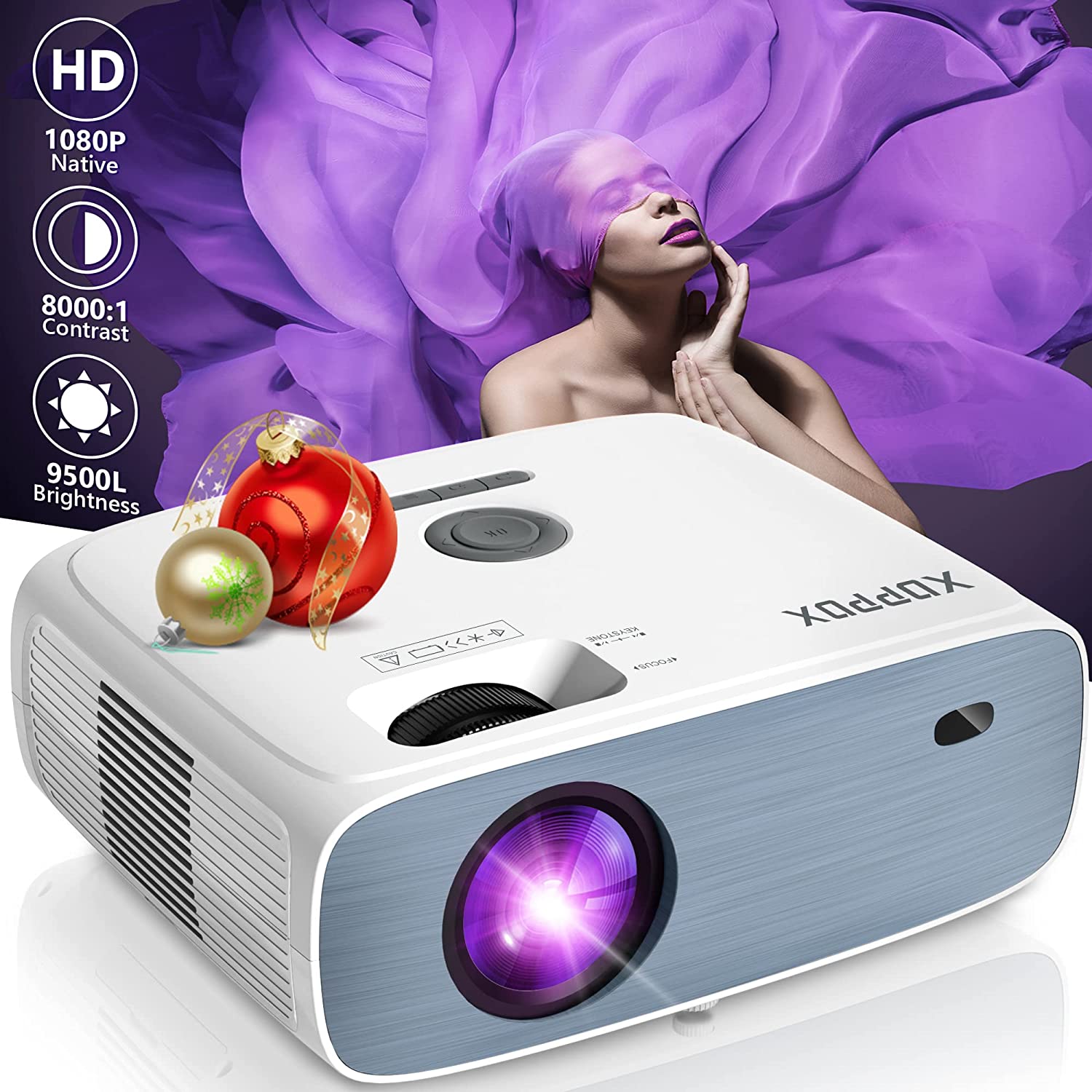 Outdoor Projector 1080P Native, XOPPOX Video Projector Full HD: